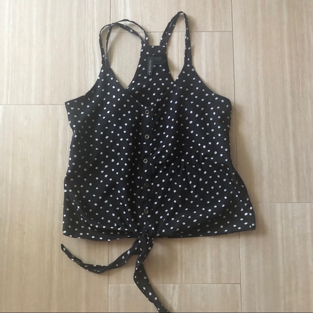 Full Tilt Polka Dot Tie Front Strap Racerback top